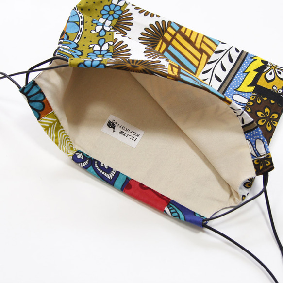 アフリカ布の巾着ショルダー（パッチワーク）斜めがけ たすき掛け インナーバッグ 4枚目の画像