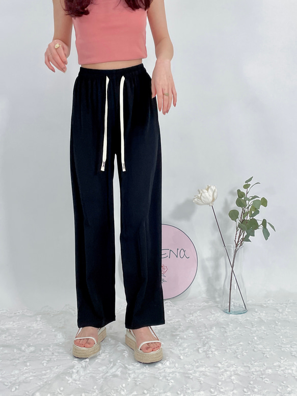 【2023新作】韓国ファッション　UVカット美脚パンツ　ブラック【M/L/XL】 7枚目の画像