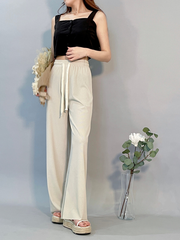 【2023新作】韓国ファッション　UVカット美脚パンツ　アイボリー【M/L/XL】 1枚目の画像