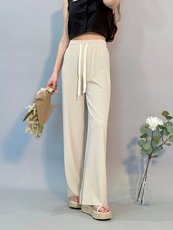 【2023新作】韓国ファッション　UVカット美脚パンツ　アイボリー【M/L/XL】 12枚目の画像