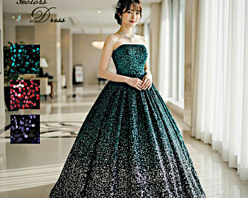 カラードレス スパンコールドレス 豪華 ロングドレス ステージ衣装