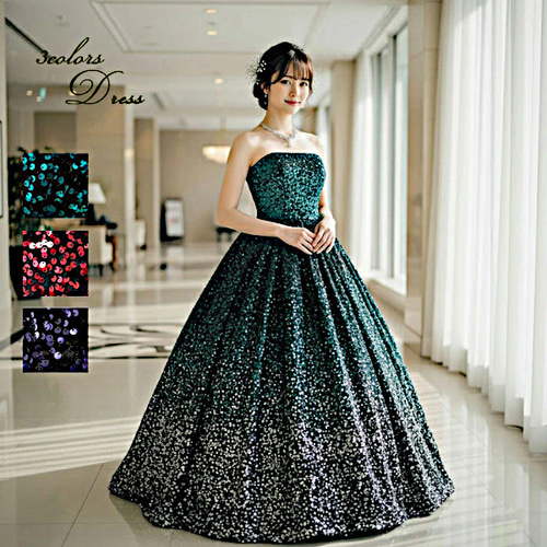 美品 チュール ロング ドレス スパンコール付き シルバー ロングドレス ベアトップ スパンコールレース チュール 肩