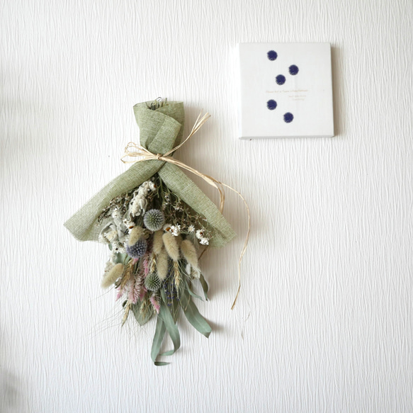 野花とハーブの北海道スワッグ手作りキット（ブルー） 11枚目の画像