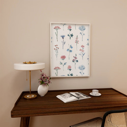 花と抽象画のポスター　/ i1304 / ピンクや青の水彩と線の花　大人可愛いフラワーポスター 6枚目の画像