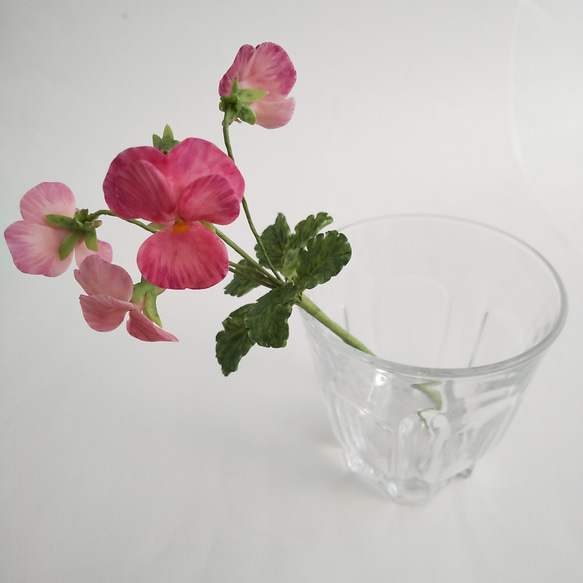 マノビオラ　ピンク　粘土の枯れないビオラピック  樹脂粘土の花   送料無料 11枚目の画像