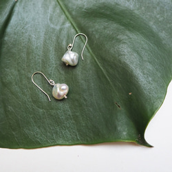 Baroque pearl earring_巴洛克珍珠耳環 不規則形珍珠 淡水珍珠 銀白色 第3張的照片