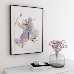花と抽象画のポスター　/ i1301 / ピンクや青の水彩と線の花　大人可愛いフラワーポスター 5枚目の画像
