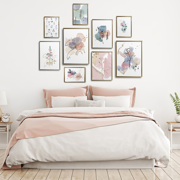 花と抽象画のポスター　/ i1300 / ピンクや青の水彩と線の花　大人可愛いフラワーポスター 11枚目の画像