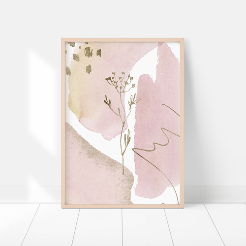 花と抽象画のポスター / i1298 / ピンクや青の水彩と線の花 大人可愛い