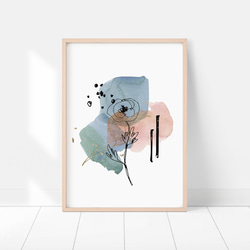 花と抽象画のポスター　/ i1297 / ピンクや青の水彩と線の花　大人可愛いフラワーポスター 10枚目の画像
