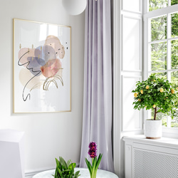 花と抽象画のポスター / i1296 / ピンクや青の水彩と線の花 大人