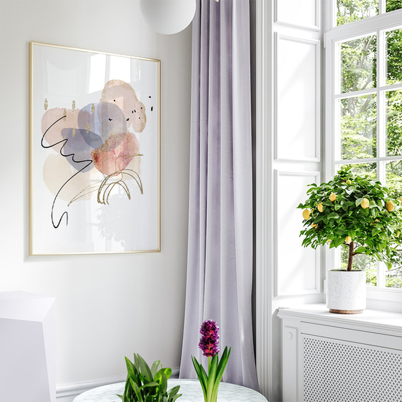 花と抽象画のポスター / i1296 / ピンクや青の水彩と線の花 大人可愛い