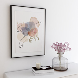 花と抽象画のポスター　/ i1296 / ピンクや青の水彩と線の花　大人可愛いフラワーポスター 6枚目の画像