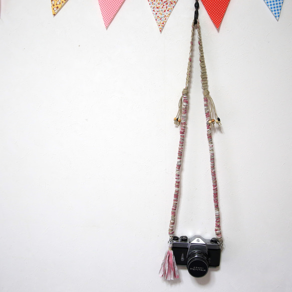 膠帶紗麻繩麻相機帶 - 暗粉紅色 第2張的照片