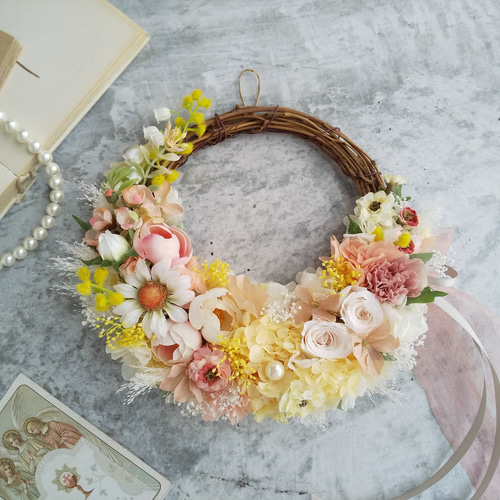 パンママ♡ミモザ♡フラワーリース mimosa wreathミモザリース ドライフラワー 母の日 母の日ギフト