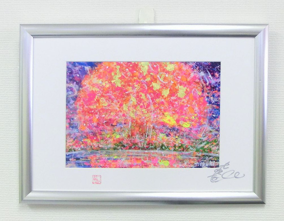 彩原画 「桜咲く」A4 純金箔 純銀箔 額サイズ 46×34㎝ パワー