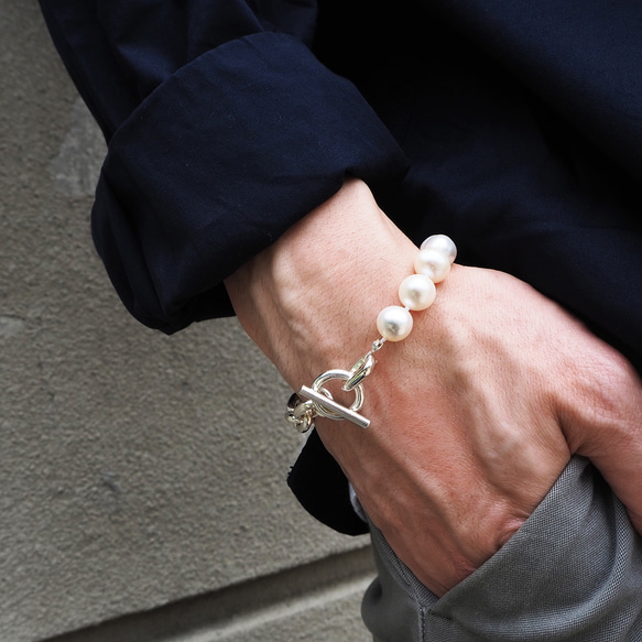 chain pearl bracelet_心思珍珠手鍊 10mm珍珠 白色珍珠 客製化長度 第4張的照片