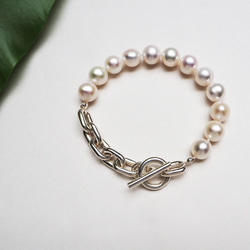 chain pearl bracelet_心思珍珠手鍊 10mm珍珠 白色珍珠 客製化長度 第1張的照片