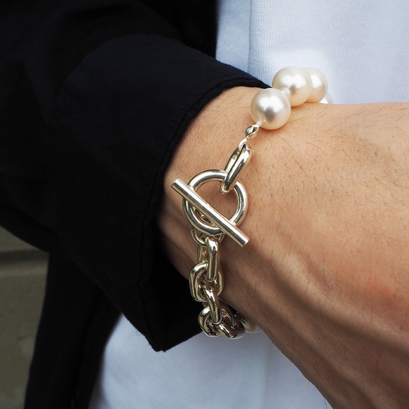 chain pearl bracelet_心思珍珠手鍊 10mm珍珠 白色珍珠 客製化長度 第2張的照片