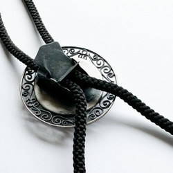 銀色 Looptie 縵瑪瑙景泰藍環形領帶 波洛領帶 銀色五金配件 絲繩 第8張的照片