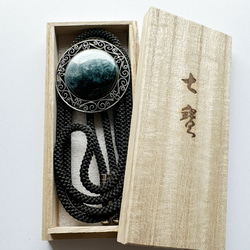銀色 Looptie 縵瑪瑙景泰藍環形領帶 波洛領帶 銀色五金配件 絲繩 第9張的照片