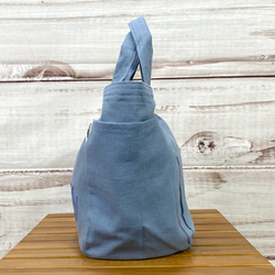 [僅限存貨] [免運費] 貓咪剪影圖案一點刺繡① 帶口袋的棉質迷你手提包&lt;藍灰色&gt; 第3張的照片