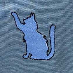 [僅限存貨] [免運費] 貓咪剪影圖案一點刺繡① 帶口袋的棉質迷你手提包&lt;藍灰色&gt; 第13張的照片