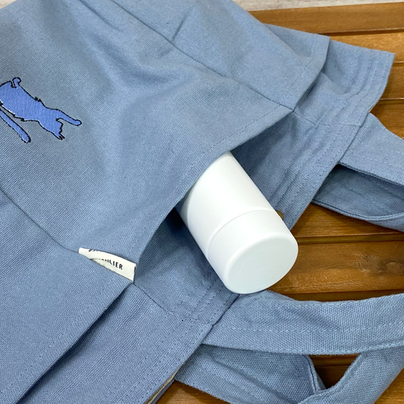 [僅限存貨] [免運費] 貓咪剪影圖案一點刺繡① 帶口袋的棉質迷你手提包&lt;藍灰色&gt; 第8張的照片