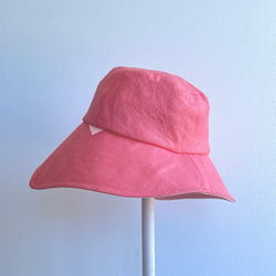 《受注製作》ピンク ツートンカラー スクエアクロシェ クロシェ 帽子 つば広 大人 ピンク たためる帽子 大きい 小さい 4枚目の画像