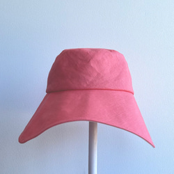 《受注製作》ピンク ツートンカラー スクエアクロシェ クロシェ 帽子 つば広 大人 ピンク たためる帽子 大きい 小さい 2枚目の画像