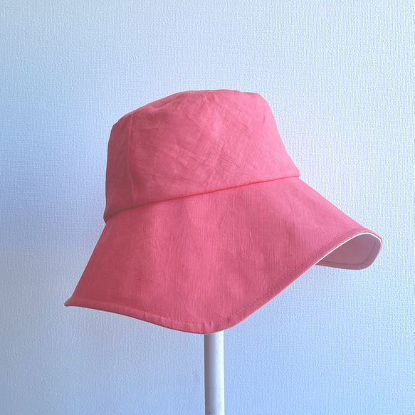《受注製作》ピンク ツートンカラー スクエアクロシェ クロシェ 帽子 つば広 大人 ピンク たためる帽子 大きい 小さい 8枚目の画像