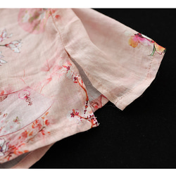 麻100% 半袖 tシャツ 夏服 レトロ 花柄上着 シャツブラウス レディース チャイナ風 Vネック 斜めボタン 綿麻 20枚目の画像