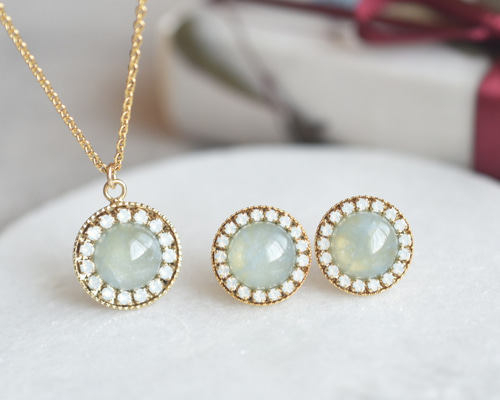 Creema限定春の福袋 アクアマリンとホワイトクリスタルガラスの一粒