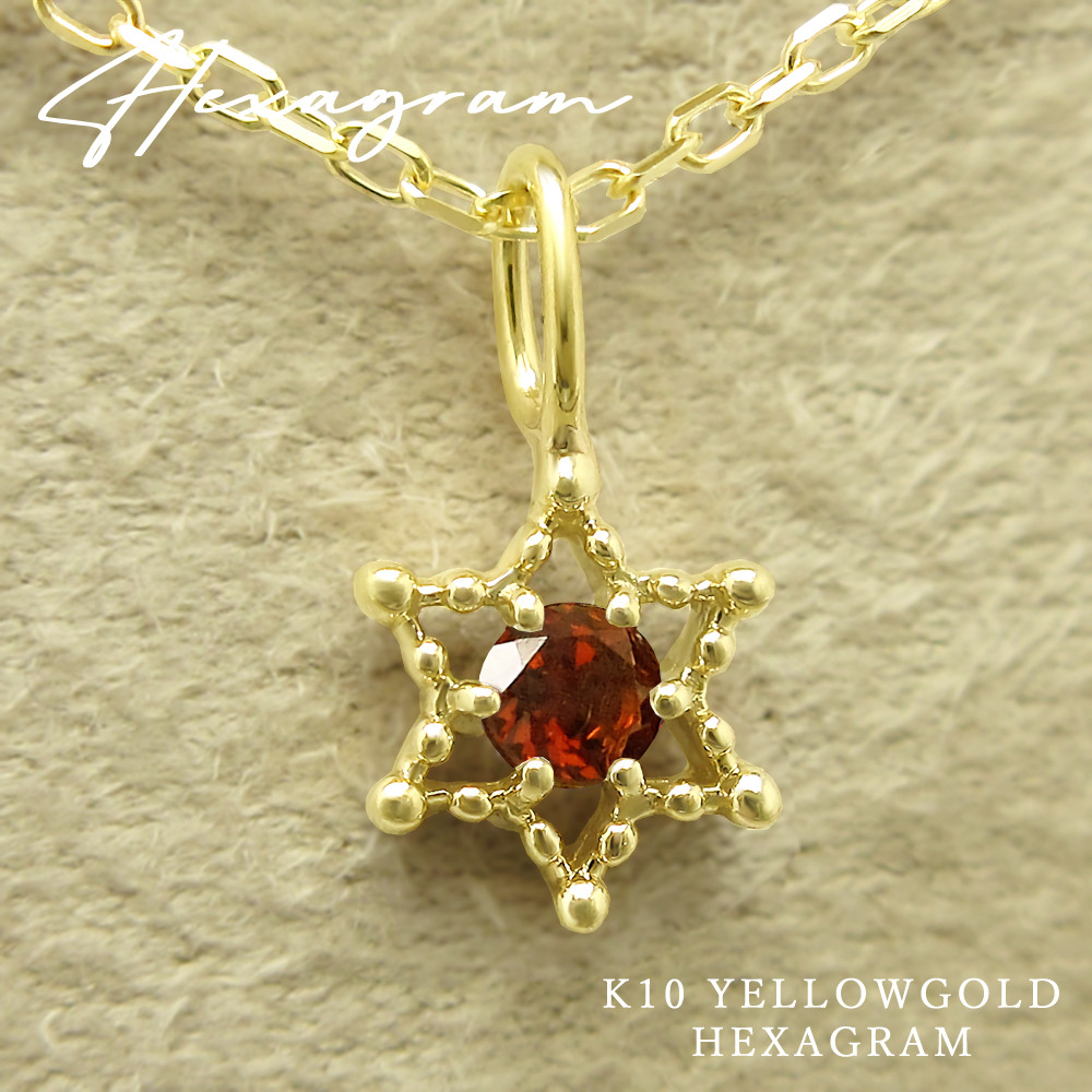 六芒星 ヘキサグラム モチーフ 1月 誕生石 ガーネット イエローゴールド スター ネックレス [受注制作] 16,560円