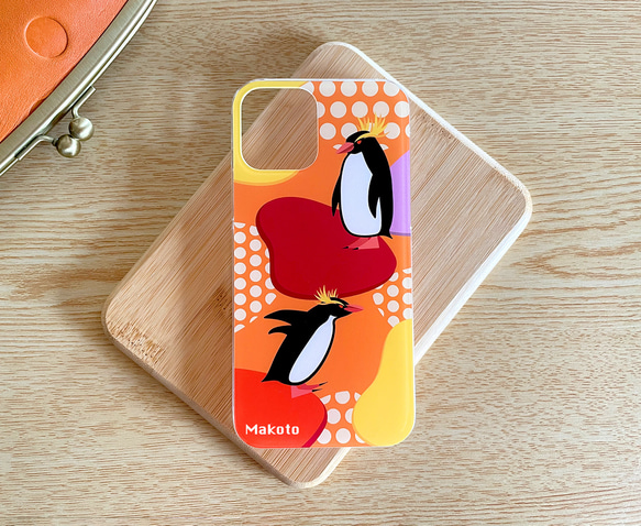 【受注製作品】イワトビペンギンのiPhoneケース（Android対応）ハードケース スマホケース 名入れ 動物 鳥 8枚目の画像