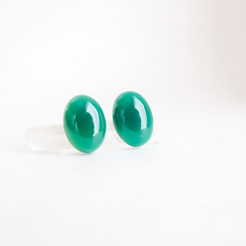天然石グリーンオニキスピアス/イヤリング（14×10mm） イヤリング  