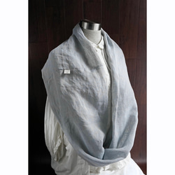 高品質亞麻圍巾霜藍色 x 亞麻淺藍色 第5張的照片