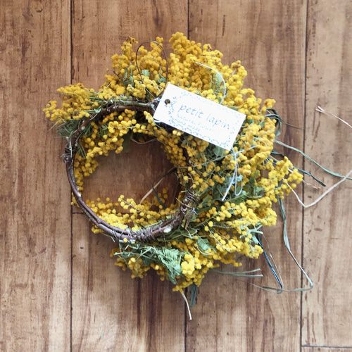 ミモザ＆ユーカリグ二 ムーンリース ⑦ 22cm ボリューム 三日月リース