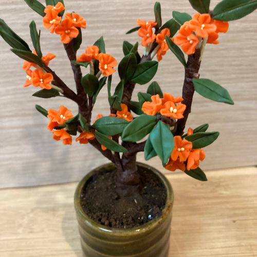 再販しました！》樹脂粘土製ミニチュア盆栽〈金木犀〉 アート