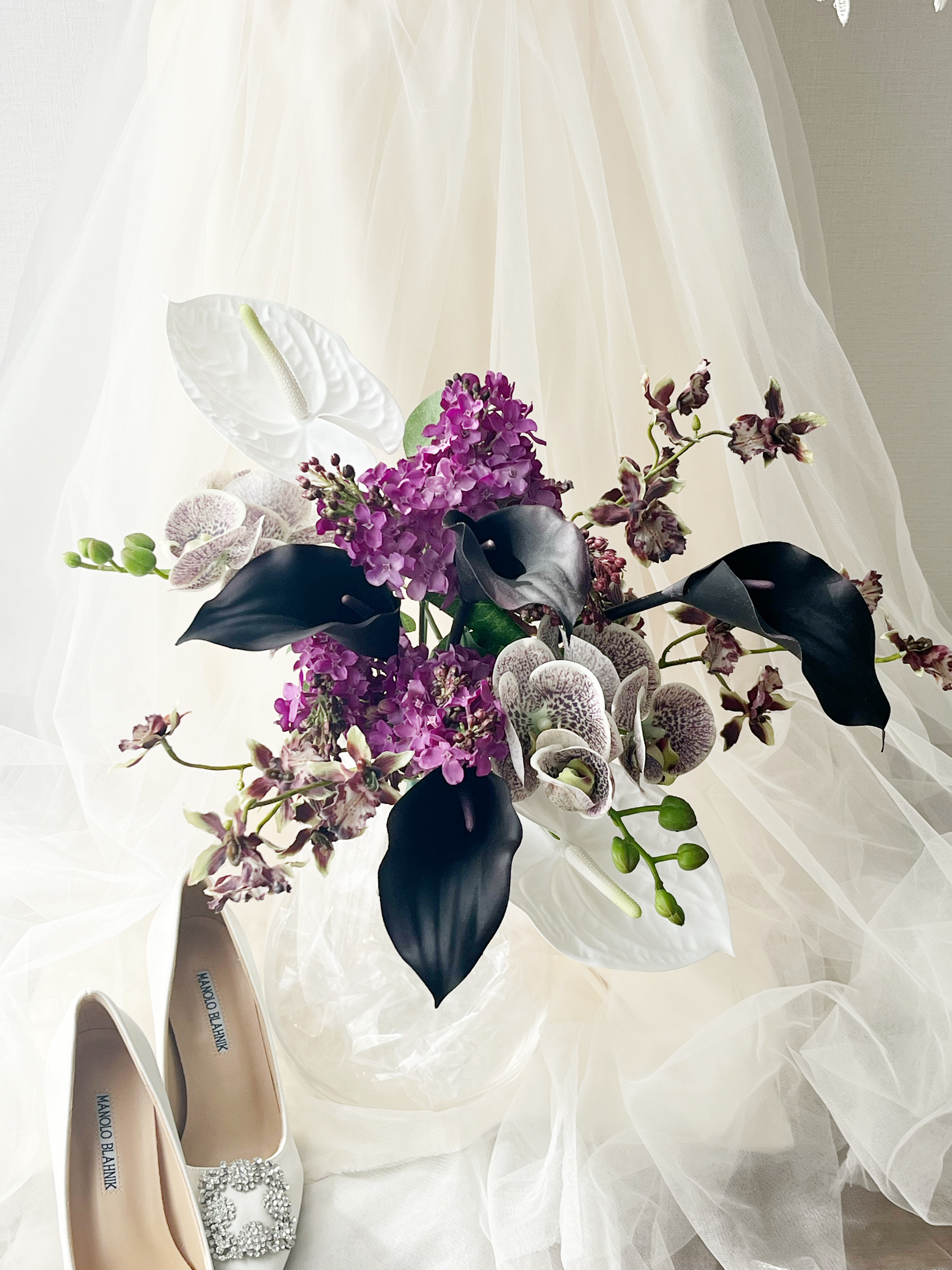 人気 ウエディングブーケ 造花 カラー おしゃれ クラッチ 胡蝶蘭 人気 和装 アンスリウム ライラック