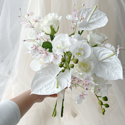 ウエディングブーケ 造花 春 白 オンシジウム bouquet おしゃれ