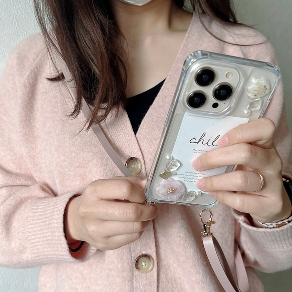 ୨୧iPhone15シリーズ対応୨୧ ✿Nuance shoulder〜SAKURA pink〜　スマホショルダー 14枚目の画像