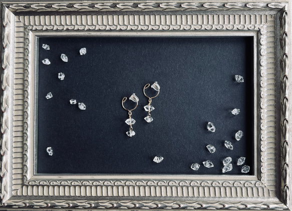 【ピアス変更可】ハーキマーダイヤモンドの2連ノンホールピアス【14kgf、K10、K18】 1枚目の画像