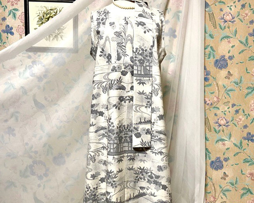 着物リメイク　正絹紬コートワンピース+ベルト 着物リメイク 大島紬コートワンピース+ベルト - メルカリ