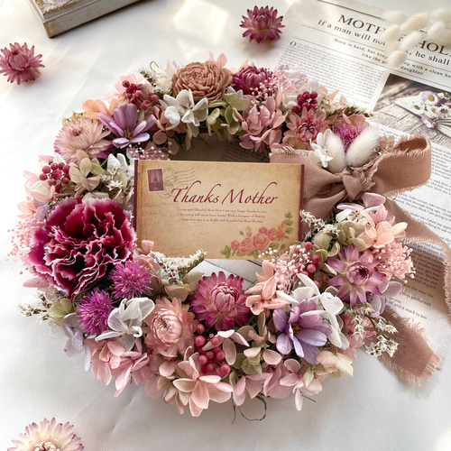 〔21〕布リース ナチュラルリース アンティーク風 (くすみピンク) 21〕布リース ナチュラルリース アンティーク風 (くすみピンク) 大人