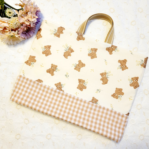 入園 入学 女の子 レッスンバック 上履き袋 お着替え袋 くま柄 テディベア柄 入園入学グッズ テディベア くま 女の子 レッスンバック 巾着