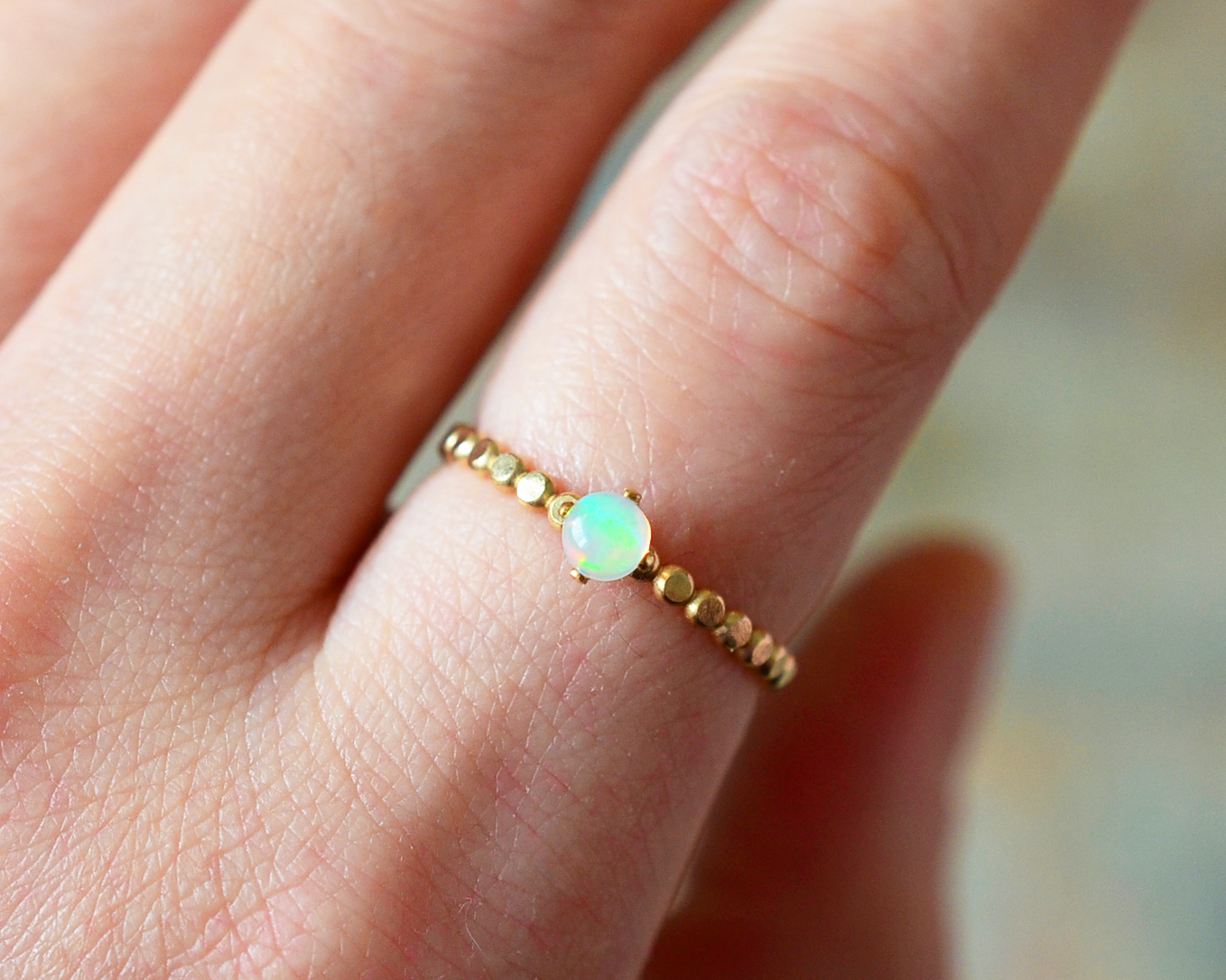 【14kgf】 ドットハンマードリング × エチオピアオパール【送料無料】