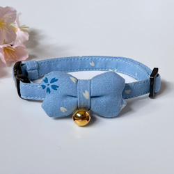 【豐滿櫻花花瓣絲帶x天藍色】貓項圈 貓項圈 第1張的照片