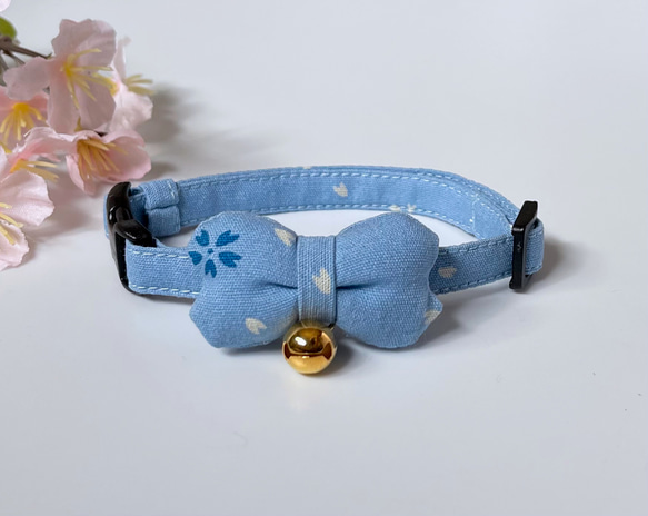 【豐滿櫻花花瓣絲帶x天藍色】貓項圈 貓項圈 第1張的照片