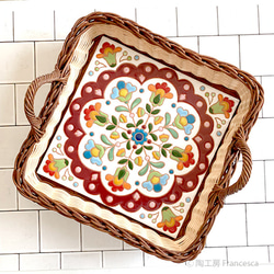 西班牙瓷磚方形籃子托盤“Doily Flowers Wine” 第1張的照片